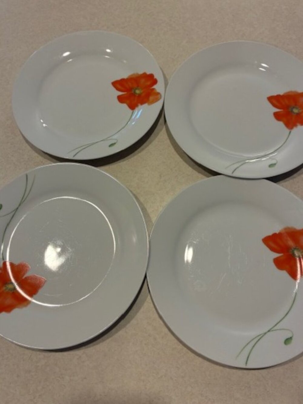 Set of 4 Corsica White Porcelain Orange Poppy 7.5" Salad Dessert Bread Plates